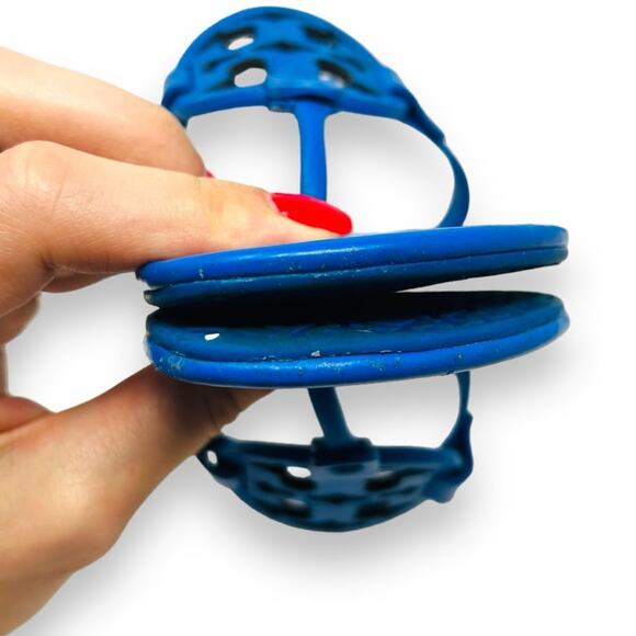 Tory Burch Tejus Embossed Leather Miller Sandal Bright Tropical Blue 5.5 Women’s - Picture 5 of 12